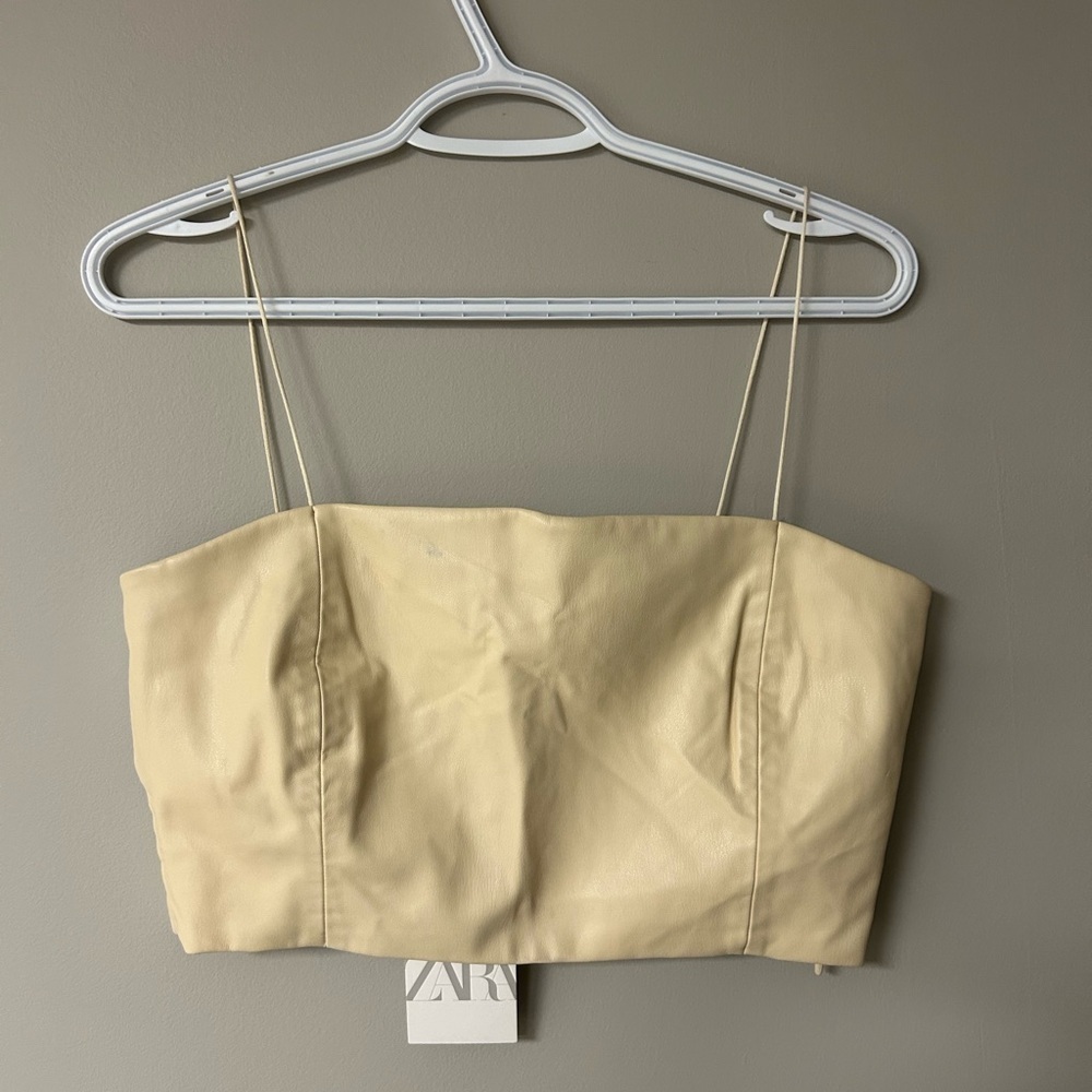 Zara Beige Leather Cropped Tank Top